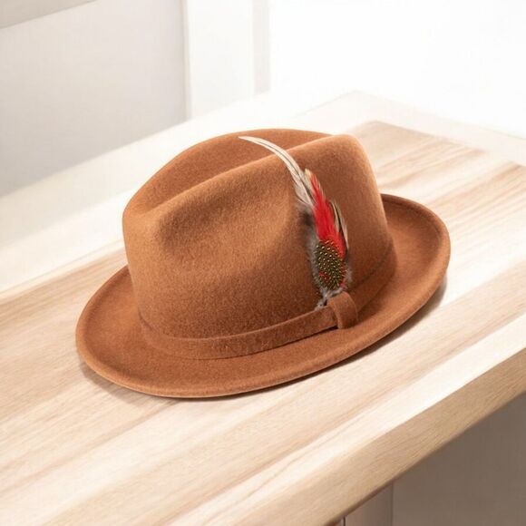 MEN'S MONTIQUE SADDLE 100% WOOL FELT 2 1/4" BRIM FEDORA HAT. H62 - Picture 1 of 4